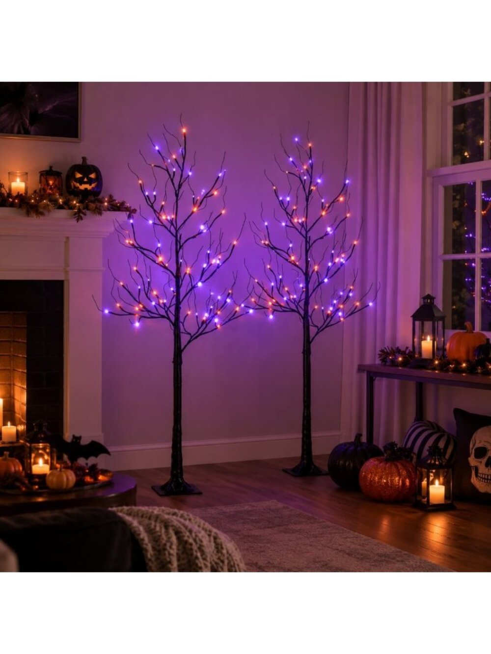 5FT LED Halloween Tree 2-Pack with Orange & Purple Lights - Spooky Décor